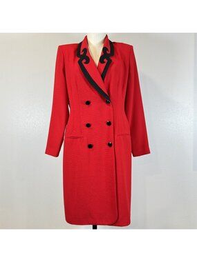 Vintage Danny Nicole Double Breasted Dress Coat Womens Sz 8 Red Padded Shoulders